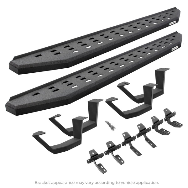 Go Rhino - 6945168720T - RB20 Running Boards With Mounting Brackets & 2 Pairs Of Drop Steps Kit - Protective Bedliner Coating