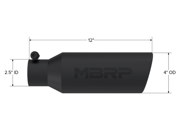 MBRP Universal Tip 4in O.D. Angled Rolled End 2.5in inlet 12in length Black