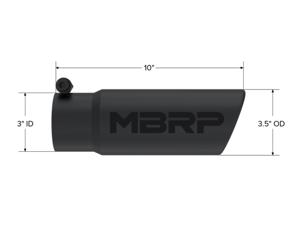 MBRP Universal Tip 3-1/2in O.D. Angled Rolled End - 3in ID Inlet 10in Length - Black
