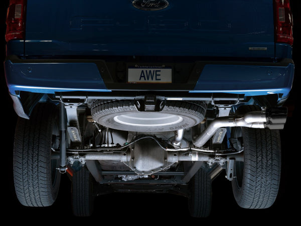AWE 21+ Ford F150 Dual Side Exit Cat-Back Exhaust - 4.5in Diamond Black Tips *For Stock Y-Pipe Only