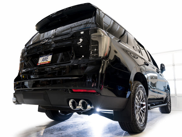 AWE Tuning 2021+ GMC Tahoe/Yukon 5.3L 0FG Split Rear Exit Catback Exhaust - Quad Chrome Silver Tips