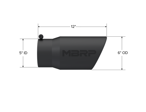 MBRP Universal Tip 6in O.D. Angled Rolled End 5 inlet 12 length - Black Finish