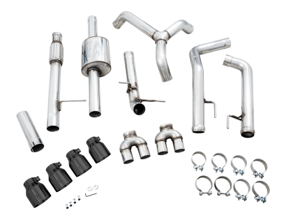 AWE OFF Exhaust 2019-23 Chevy Silverado GMC Sierra 1500 5.3L With Bumper Cutouts - Quad Diamond Black Tips