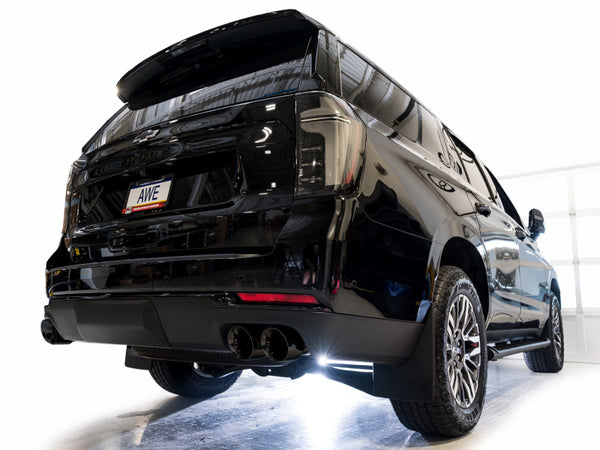 AWE Tuning 2021+ GMC Tahoe/Yukon 5.3L 0FG Split Rear Exit Catback Exhaust - Quad Diamond Blk Tips
