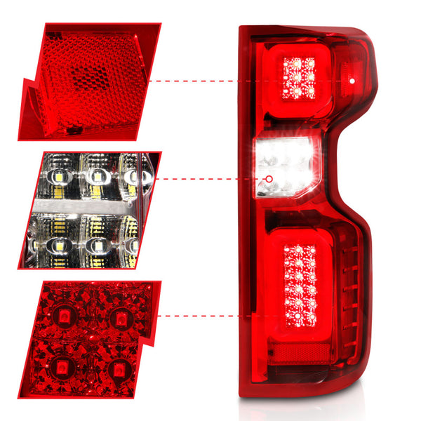 ANZO 19-21 Chevy Silverado Work Truck Full LED Taillights Chrome Housing Red Lens G2(w/C light Bars)