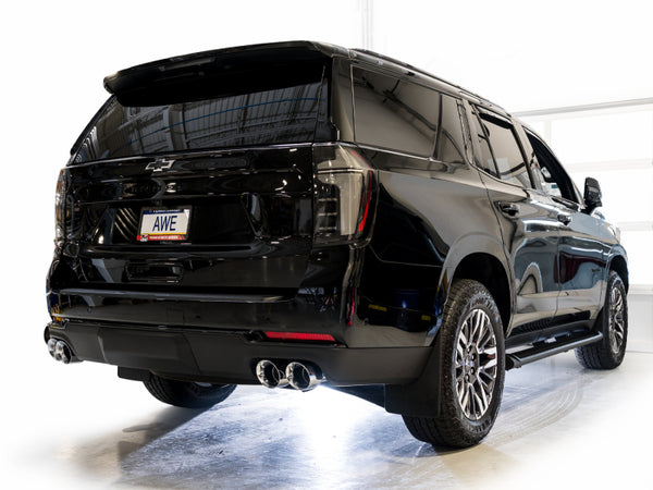 AWE Tuning 2021+ GMC Tahoe/Yukon 5.3L 0FG Split Rear Exit Catback Exhaust - Quad Chrome Silver Tips