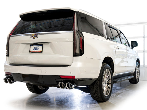 AWE Tuning 2021+ Cadillac Escalade 6.2L 0FG Dual Exit Exhaust System w/ 5in Chrome Silver Tips