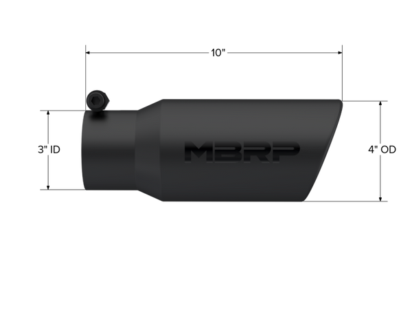 MBRP Universal Tip 4in OD 3in Inlet 10in Length Angled Rolled End Black