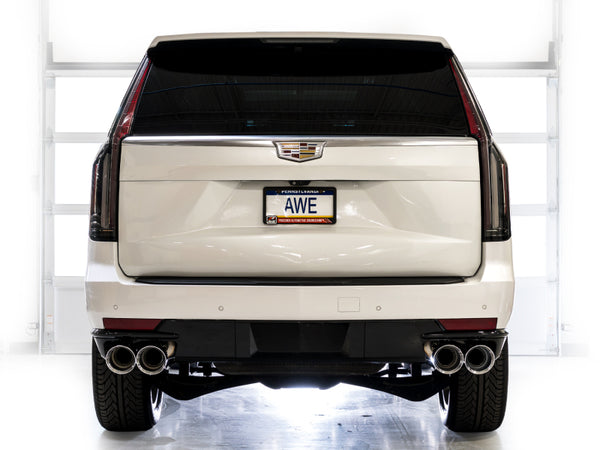 AWE Tuning 2021+ Cadillac Escalade 6.2L ESV 0FG Dual Exit Exhaust System w/ 5in Chrome Silver Tips