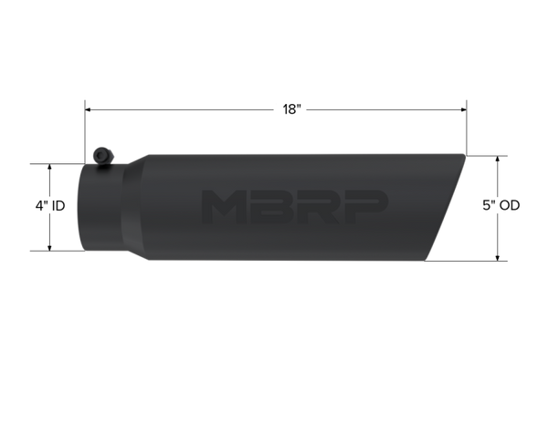 MBRP Universal 5in OD Angled Rolled End 4in Inlet 18in Length Black Finish Exhaust Tip