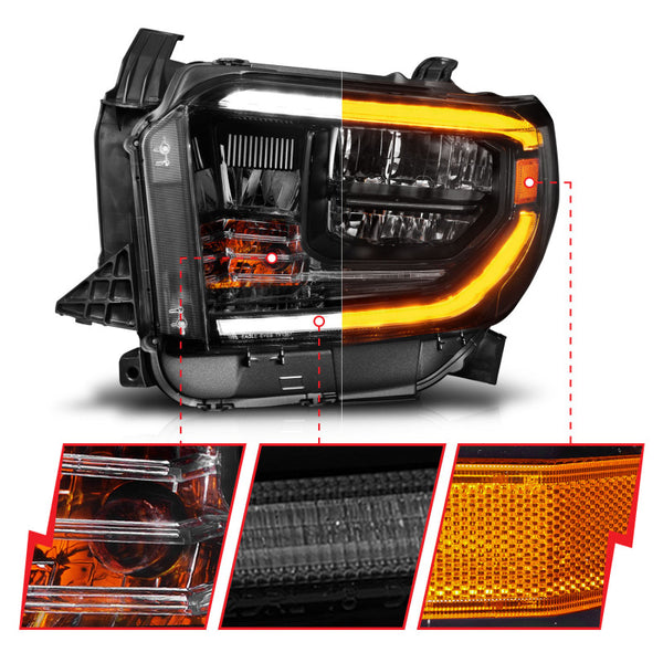 ANZO 14-21 Toyota Tundra (OE Halogen w/LED DRL) LED Crystal Headlights w/ Switchback & DRL - Blk
