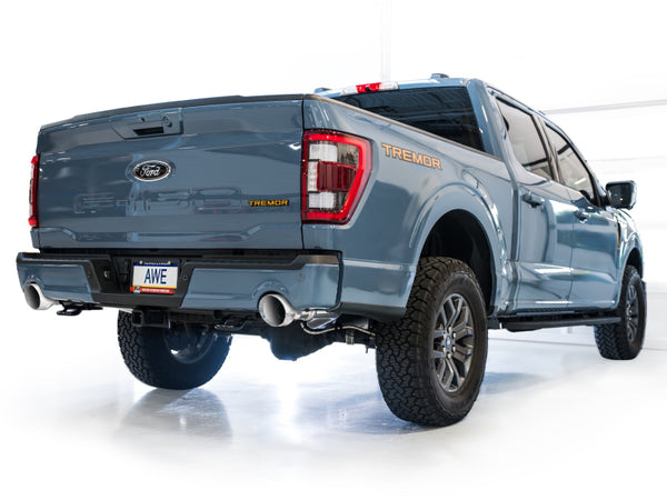 AWE Tuning 2021+ Ford F150 Tremor w/ Bumper Cutouts 0FG Non-Resonated Cat-Back w/ Chrome Silver Tips