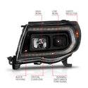 ANZO 05-11 Toyota Tacoma Projector Headlights w/Light Bar Switchback Black Housing