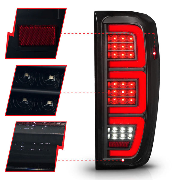 ANZO 19-23 GMC Sierra 1500/2500HD/3500HD Smoke Black Replacement Full LED Bar Tail Light
