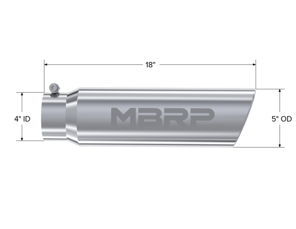 MBRP Universal 5in OD Angled Rolled End 4in Inlet 18in Length T304 Exhaust Tip