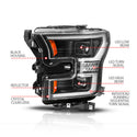 ANZO 15-17 Ford F-150 (Factory Halogen Model ONLY) Full LED Proj Headlights  Init/SeqSig Black- Pair