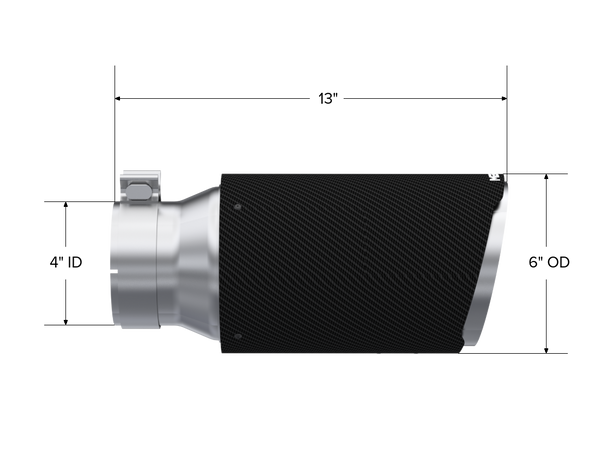 MBRP Exhaust Tip; 6in. O.D. Dual Walled Angled Cut End 4in. Inlet 12in. Length; T304 CF