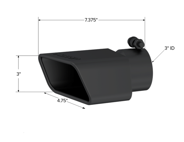 MBRP Exhaust Tip; 3in OD Inlet; Rectangle Angle Cut; Black