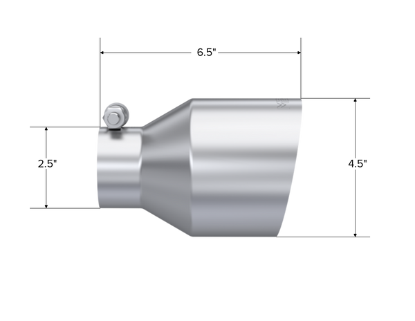 MBRP Exhaust Tip; 4.5in OD Out; 2.5in ID; 6.5in Length; Angle Cut; Single Wall; T304