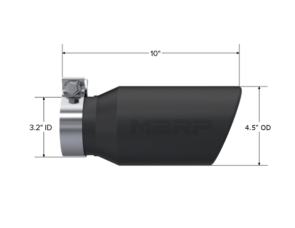 MBRP Exhaust 4.5in. OD; 3.2in. Inlet; 10in. In Length; Angled Cut Rolled End; BLK