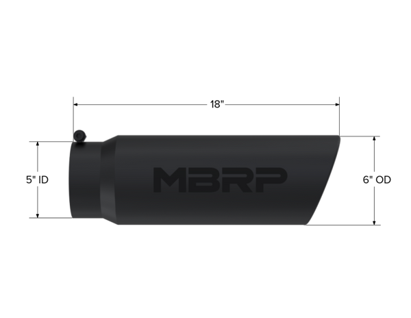 MBRP Universal Tip 6in OD Angled Rolled End 5in Inlet 18in Length Black Finish Exhaust