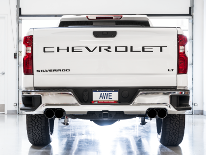 AWE OFF Exhaust 2019-23 Chevy Silverado GMC Sierra 1500 5.3L With Bumper Cutouts - Quad Diamond Black Tips
