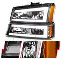 ANZO 2003-2006 Chevrolet Silverado 1500 Crystal Headlights w/ Light Bar Black Housing