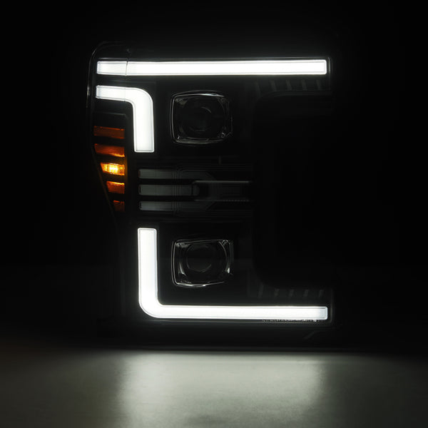 AlphaRex 17-19 Ford F-250/350/450/550 Super Duty LUXX-Series LED Proj Headlights Blk w/SS & SBDRL