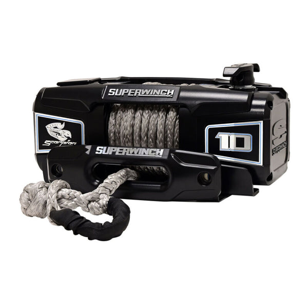 Superwinch 10000 LBS 12V DC 3/8in x 54ft Synthetic Rope Scorpion 10000SR Winch - Black Powdercoat