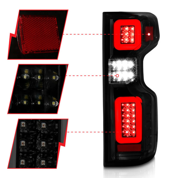 ANZO 19-21 Chevy Silverado Full LED Taillights Black Housing Smoke Lens G2 (w/C light Bars)