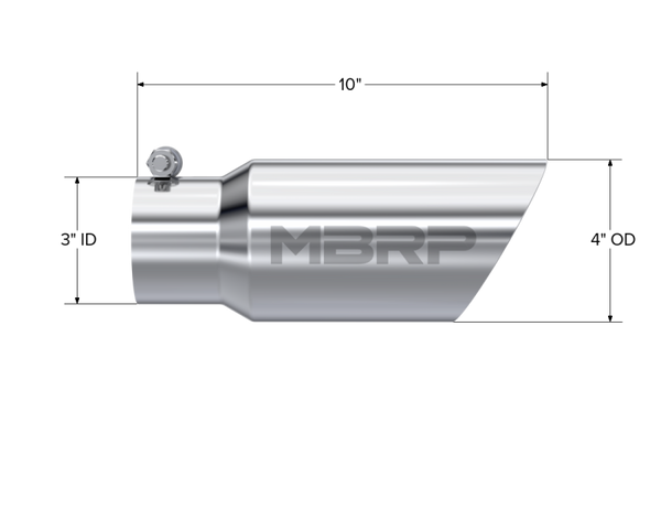 MBRP Universal Tip 4in OD 3in Inlet 10in Length Dual Wall Angled End T304