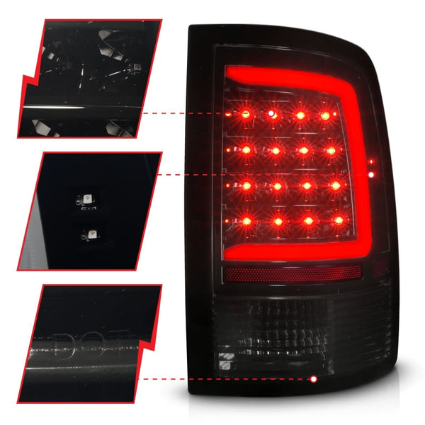ANZO 09-18 Dodge Ram 1500 Full LED Taillights w/ Sequential Black Housing/Smoke Lens