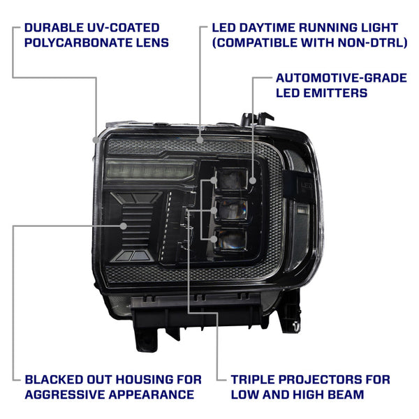 Form Lighting 2014+ GMC Sierra 1500/2500/3500 LED Projector Headlights Amber DRL (Pair)
