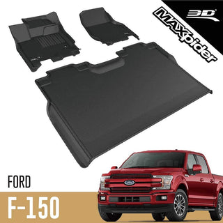 3D MAXpider All-Weather Floor Mats for Ford 2015-20 F150 Raptor Custom Fit Car Floor Liners, Kagu Series (1st & 2nd Row, Black)