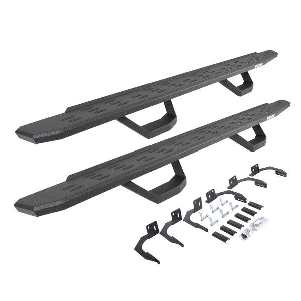 Go Rhino 6960998020T - RB30 Running Boards With Mounting Brackets & 2 Pairs Of Drops Steps Kit - Protective Bedliner Coating