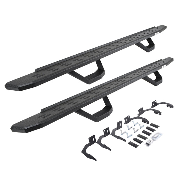 Go Rhino 6961068720T - RB30 Running Boards With Mounting Brackets & 2 Pairs Of Drops Steps Kit - Protective Bedliner Coating