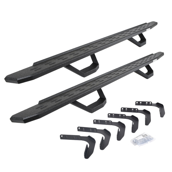 Go Rhino 6961808720T - RB30 Running Boards With Mounting Brackets & 2 Pairs Of Drops Steps Kit - Protective Bedliner Coating