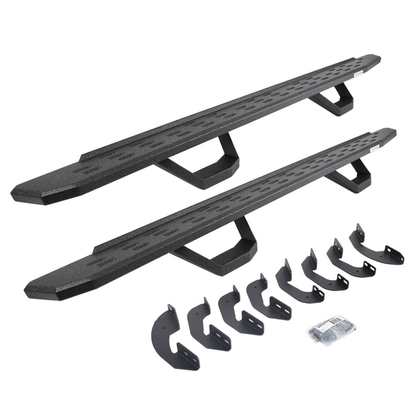 Go Rhino 6964168720T - RB30 Running Boards With Mounting Brackets & 2 Pairs Of Drops Steps Kit - Protective Bedliner Coating