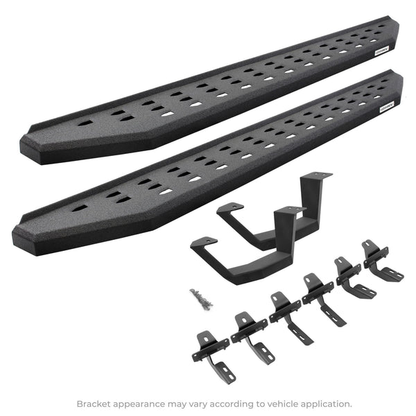 Go Rhino 6949274810T - RB20 Running Boards With Mounting Brackets & 1 Pair Of Drop Steps Kit - Protective Bedliner Coating