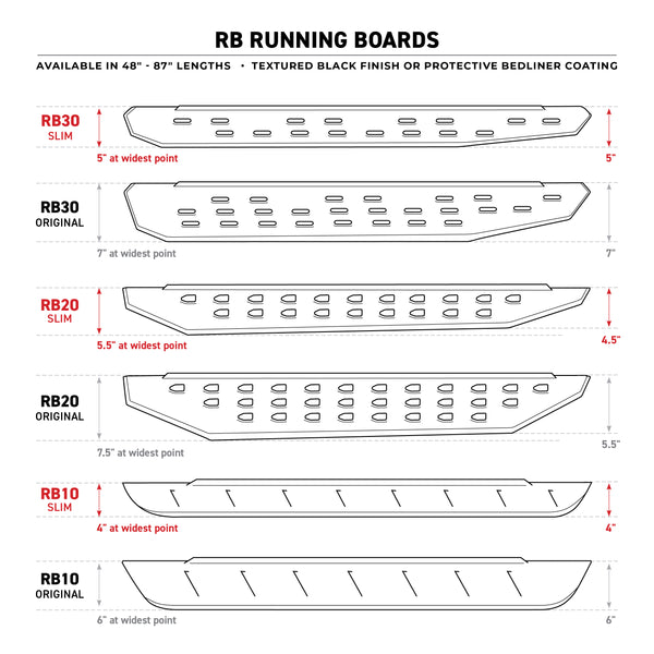 Go Rhino 69636880ST - RB30 Slim Line Running Boards With Mounting Bracket Kit - Protective Bedliner Coating