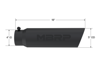 MBRP Exhaust Tip; 5in. O.D.; Angled Rolled End; 4in. Inlet 18in. In Length; Black Coated