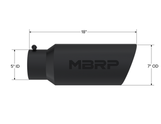 MBRP Exhaust Tip; 7in. O.D.; Rolled End; 5in. Inlet 18in. In Length; Black Coated
