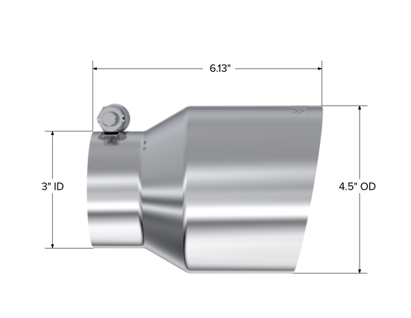 MBRP Exhaust Tip; 4.5in OD Out; 3in ID; 6.13in Length; Angle Cut; Single Wall; T304