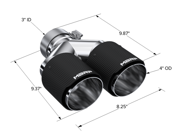 MBRP Exhaust Tip; 4in OD Out; 3in ID; 9.87in Length; Dual Wall; Carbon Fiber