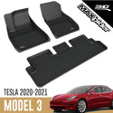 2020-21 Tesla Model 3 -3D MAXpider All-Weather Floor Mats Custom Fit Car Floor Liners, Kagu Series (1st & 2nd Row, Black)