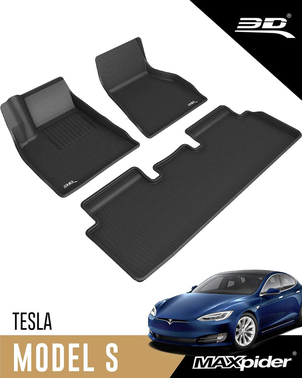 2020-21 Tesla Model S -3D MAXpider All-Weather Floor Mats Custom Fit Car Floor Liners, Kagu Series (1st & 2nd Row, Black)